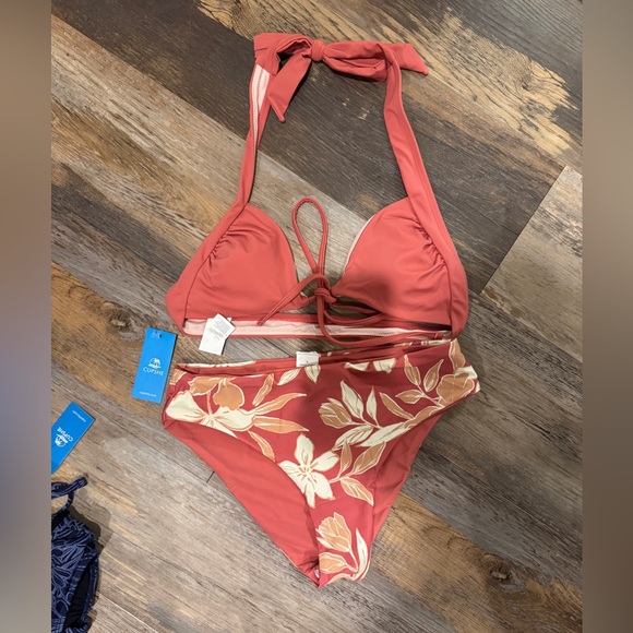Cupshe Other - Cupshe Pink and Cream Bikini Set with Floral Design